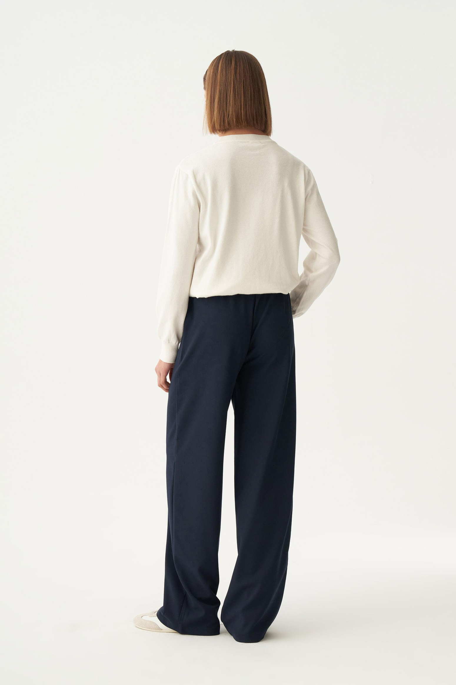 Lacivert-Beli Lastikli Rahat Kalıp Polyviscon Pantolon