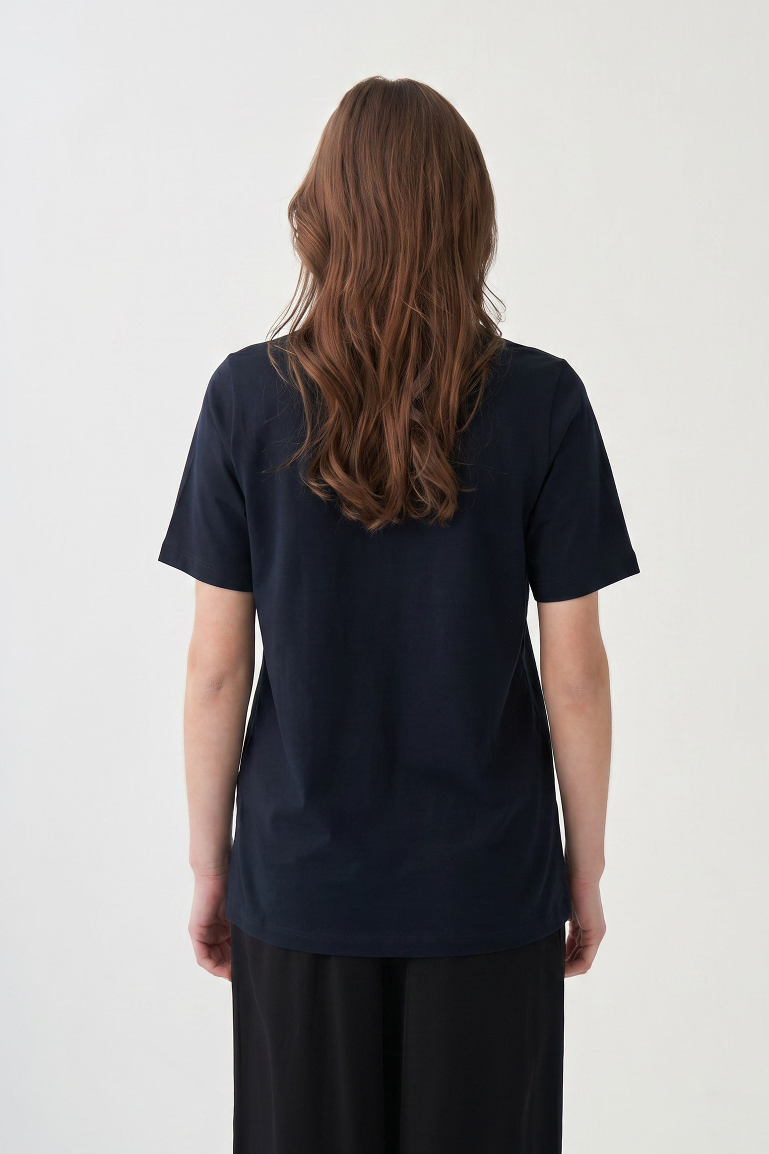 Lacivert-Bisiklet Yaka Modal T-Shirt