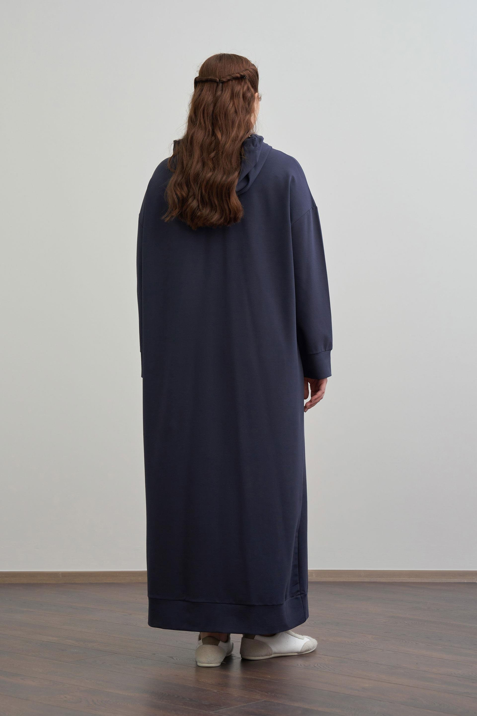 Navy - Plus Size Hooded Stretch Basic Dress