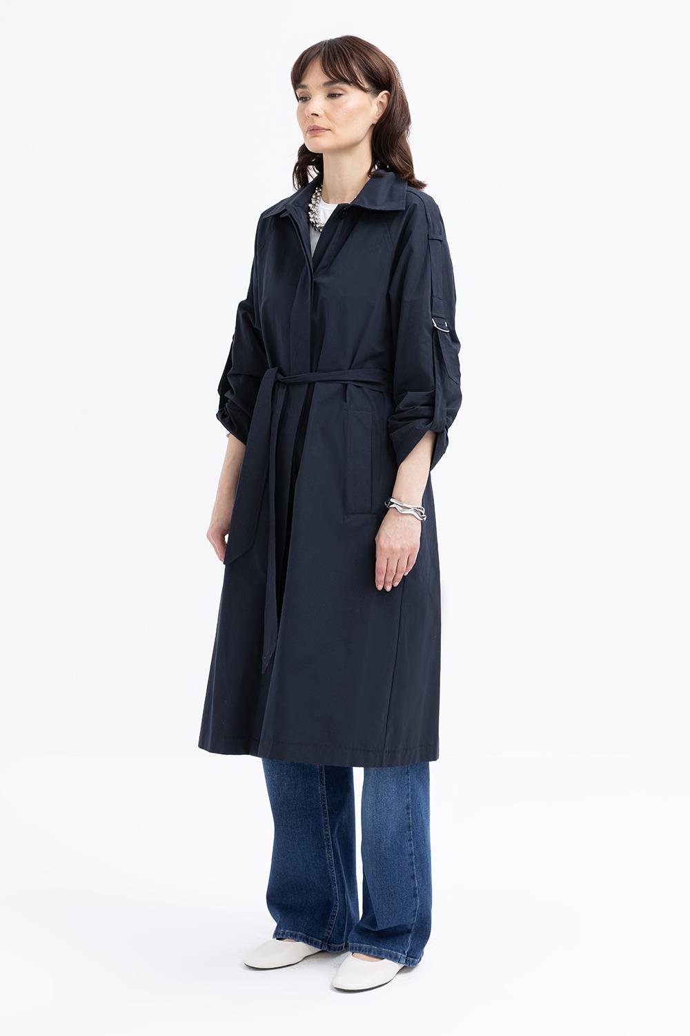 Lacivert-Cepli Apoletli Trençkot