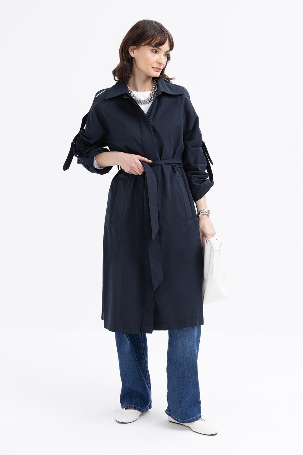 Lacivert-Cepli Apoletli Trençkot