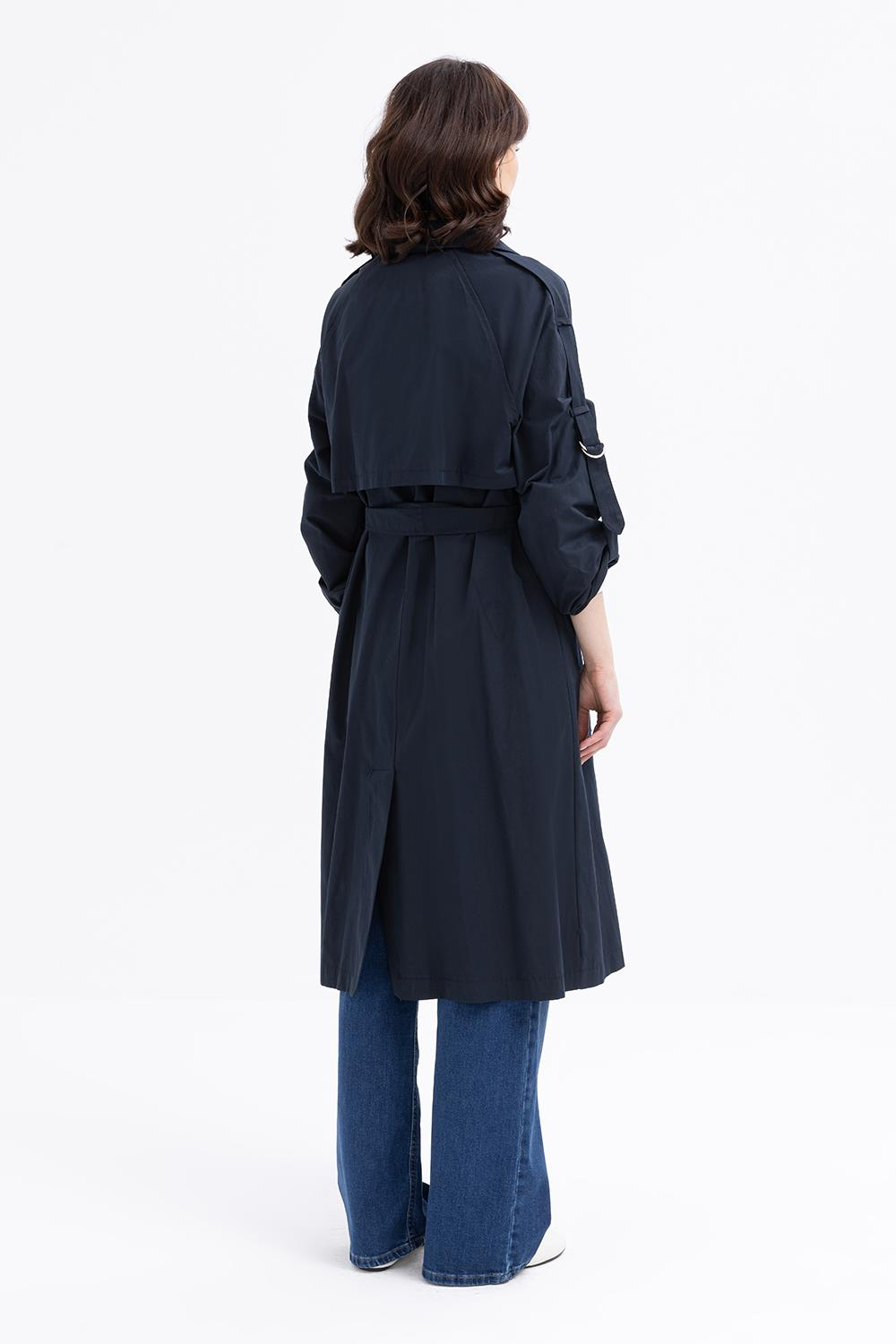 Lacivert-Cepli Apoletli Trençkot