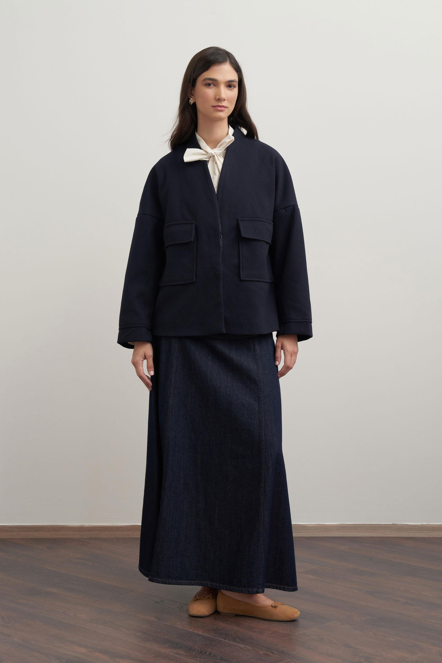 Lacivert-Cepli Kısa Kaşe Ceket