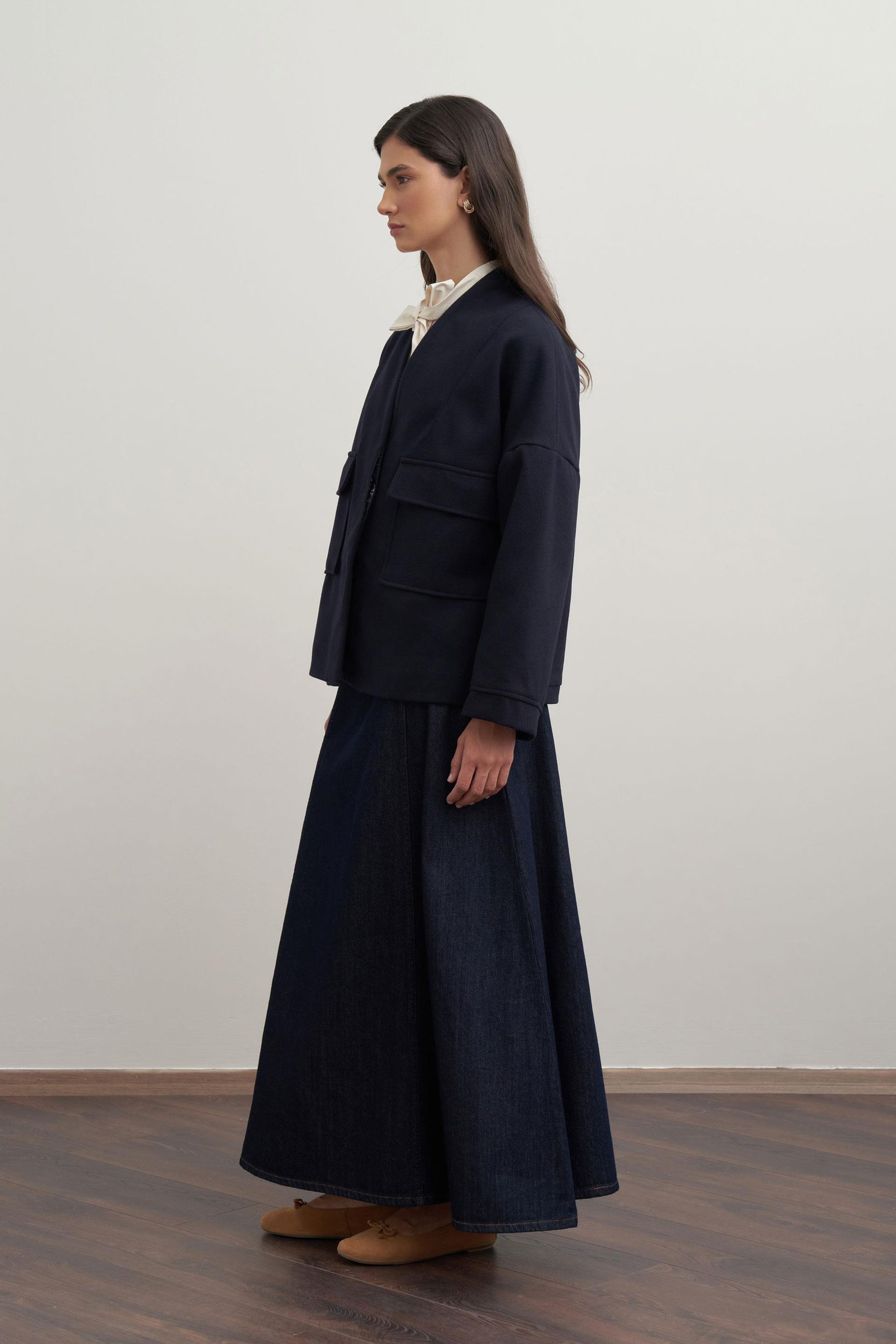 Lacivert-Cepli Kısa Kaşe Ceket