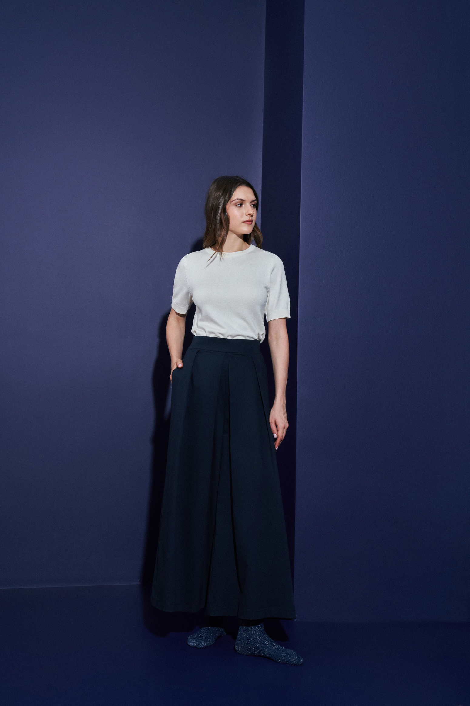 Lacivert-Çift Pile Detaylı Gabardin Pantolon