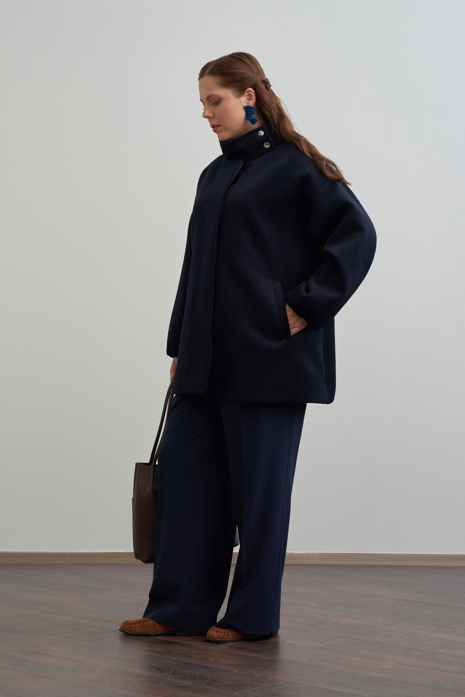 Lacivert-Hakim Yakalı Kaşe Kaban