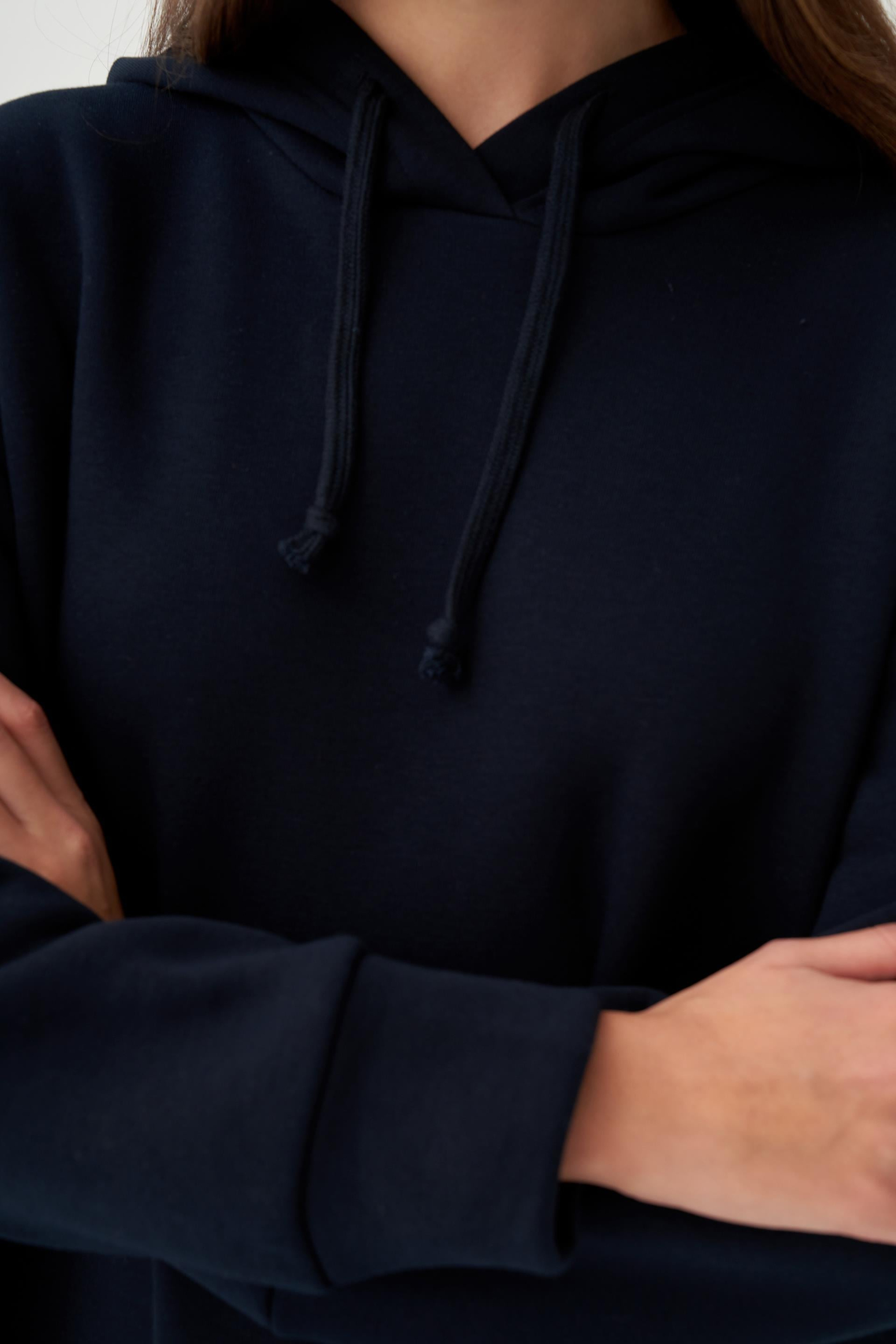 Lacivert-Kapüşonlu Basic Elbise