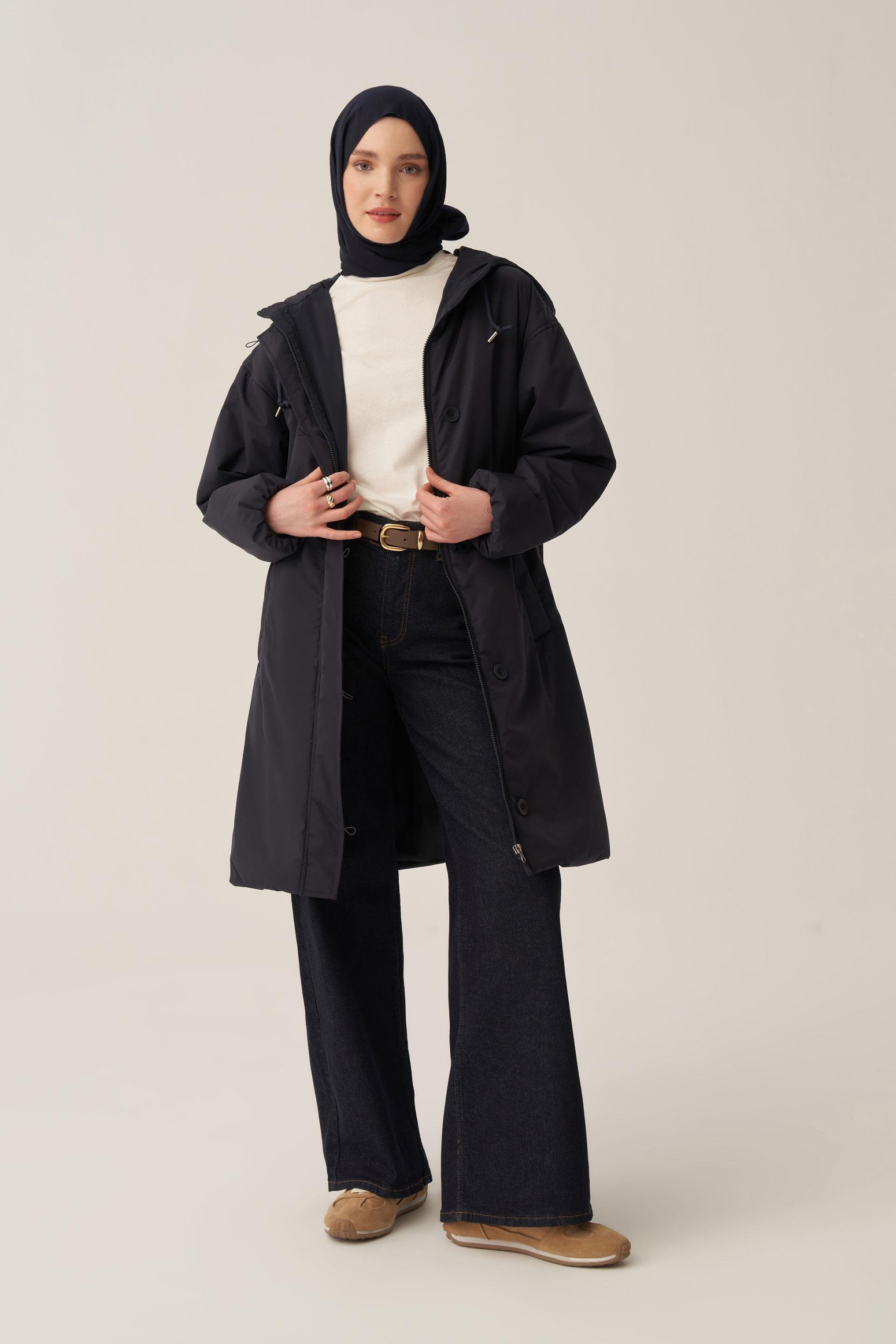 Lacivert-Kemerli Relax Şişme Mont