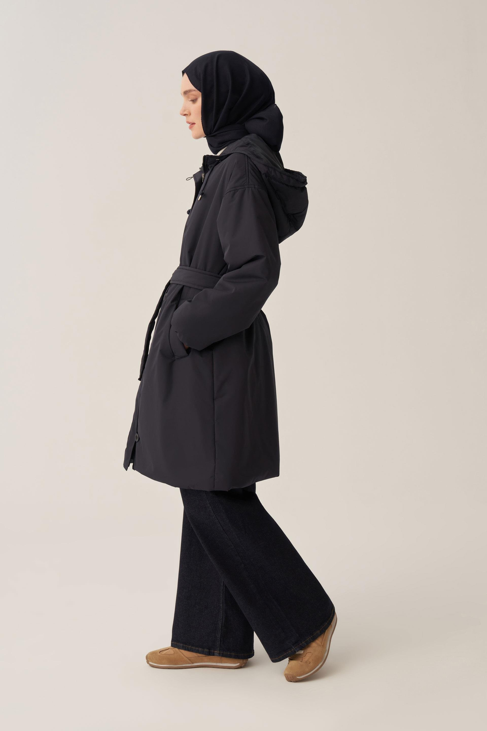 Lacivert-Kemerli Relax Şişme Mont