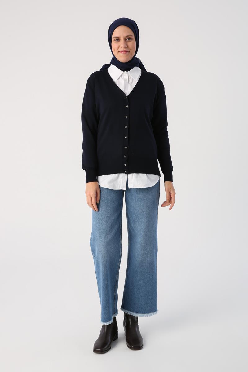 Cardigan en tricot bleu marine-court