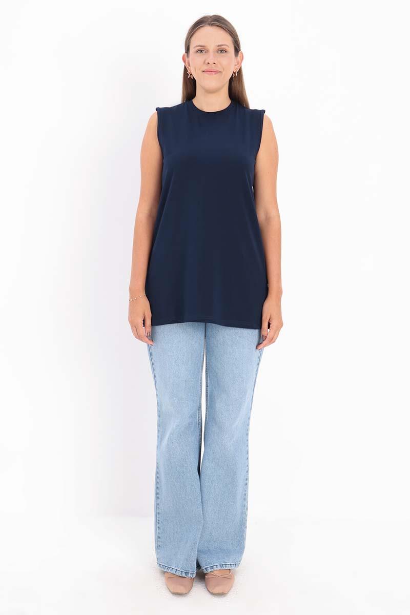 Tunique T-Shirt Sans Manches Bleu Marine