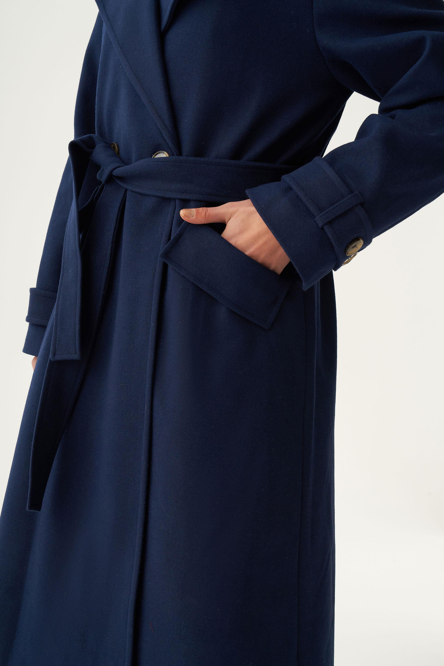 Lacivert-Kruvaze Düğmeli Uzun Kaban