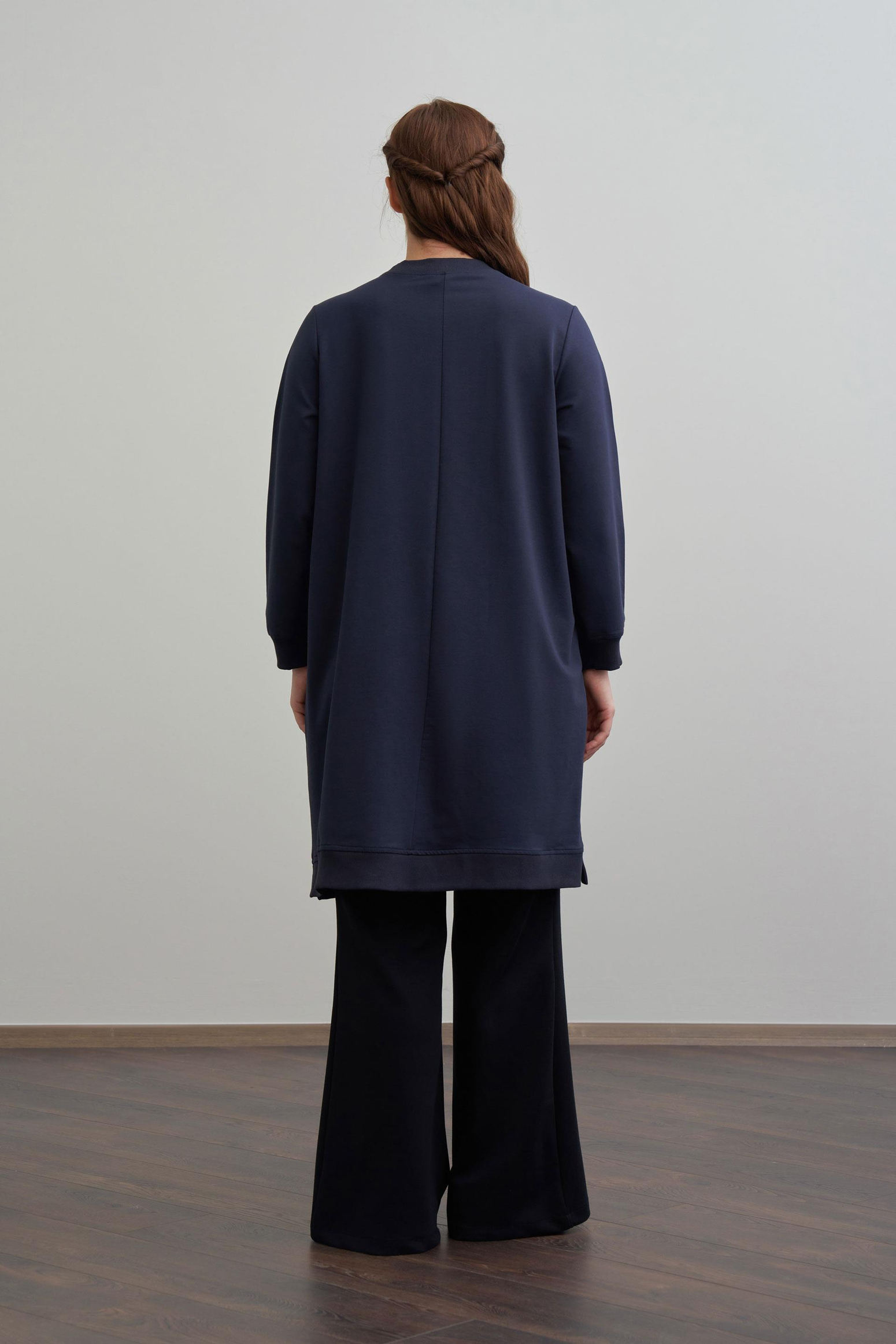 Lacivert-Nakışlı Pamuklu Tunik