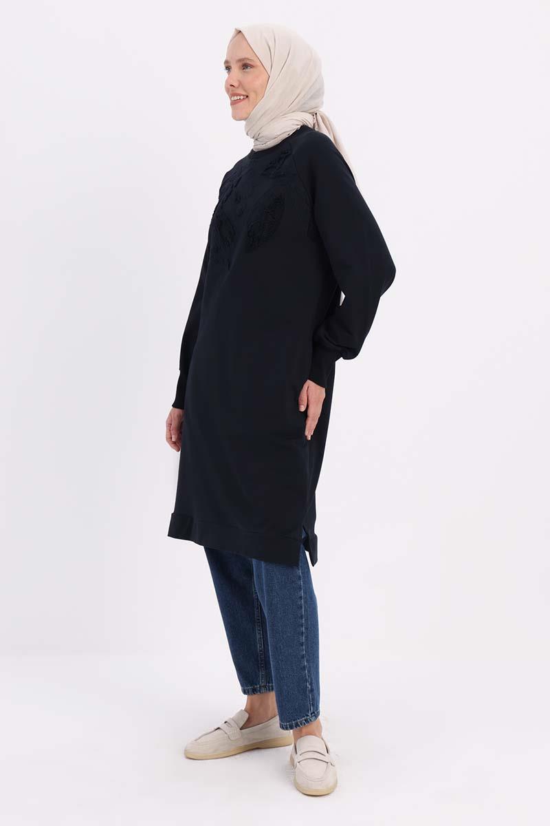 Lacivert-NAKIŞLI PİLİKAŞELİ SWEAT TUNİK