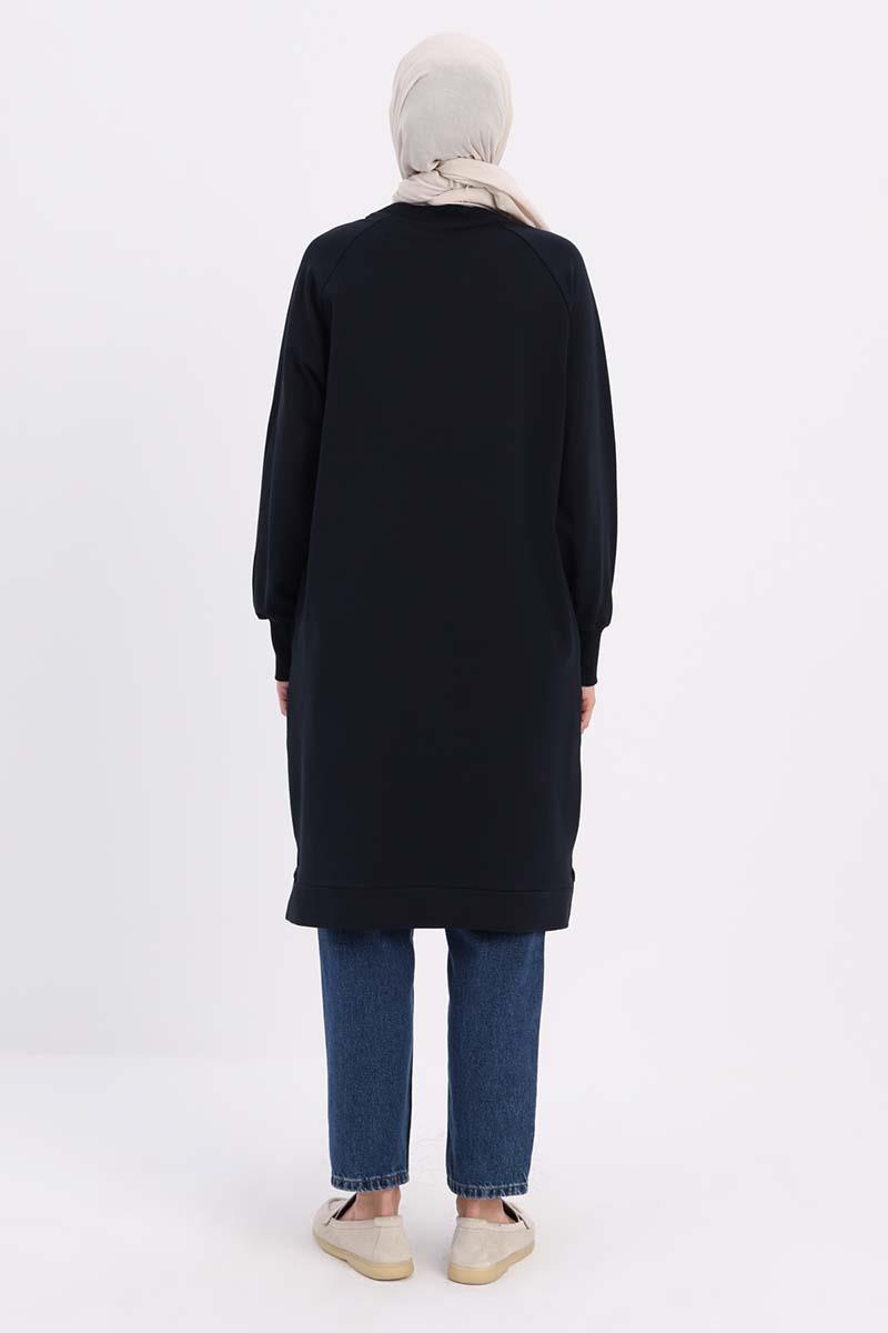Lacivert-NAKIŞLI PİLİKAŞELİ SWEAT TUNİK