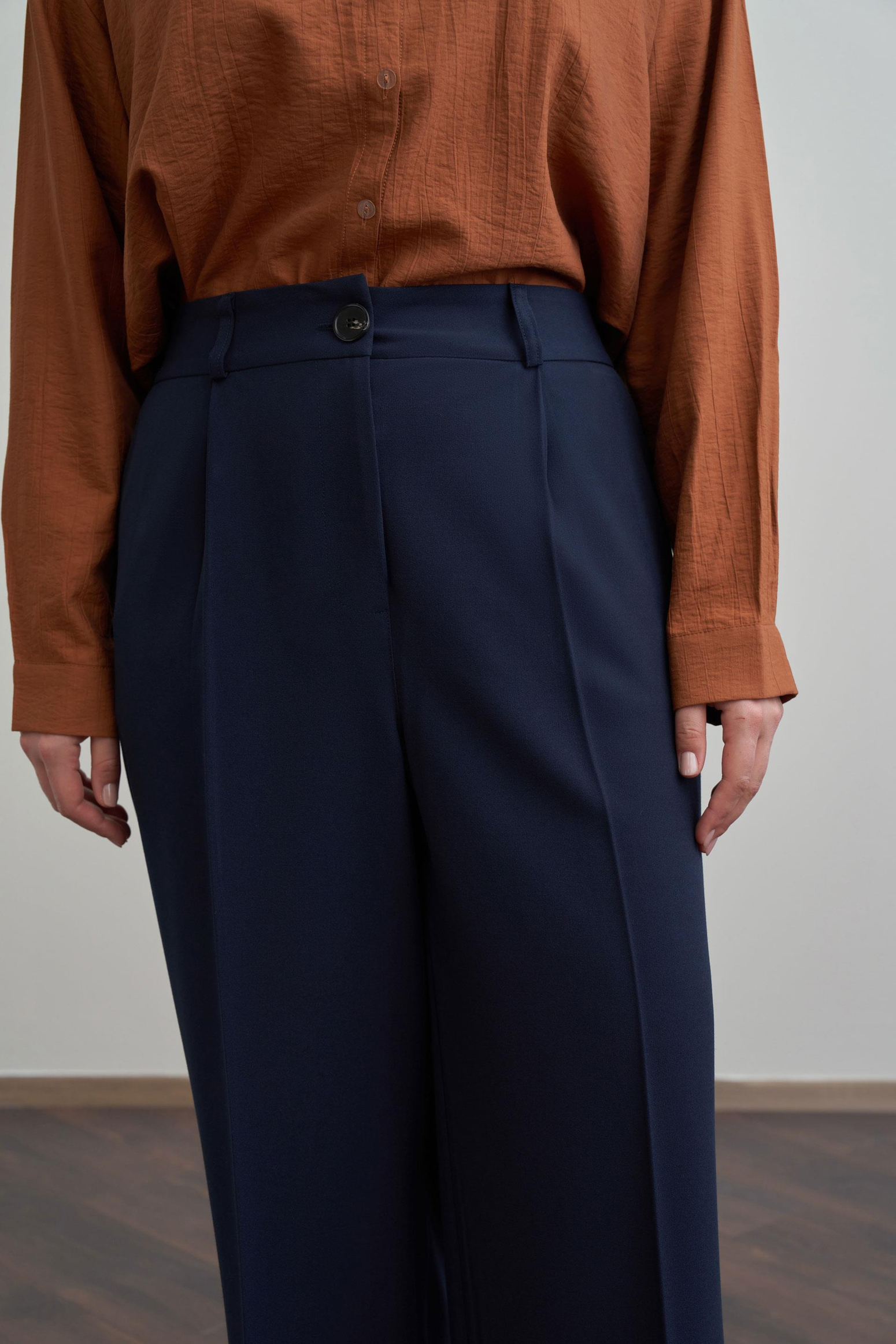 Lacivert-Önü Pileli Polyviscon Pantolon