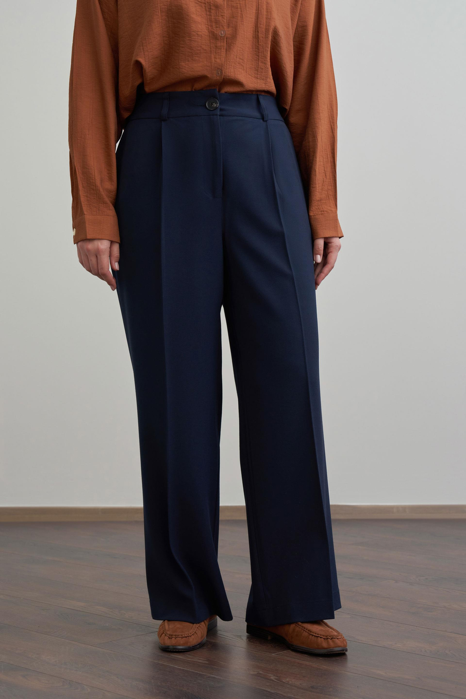 Lacivert-Önü Pileli Polyviscon Pantolon