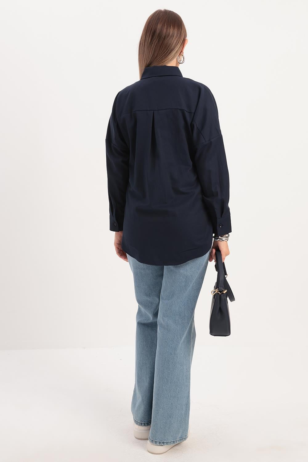Lacivert-Oversize Basic Gömlek