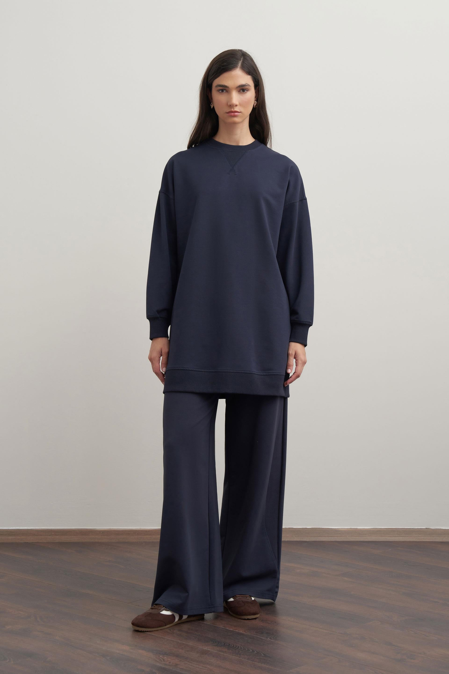 Lacivert-Pamuklu Kaşkorse Detaylı Sweatshirt