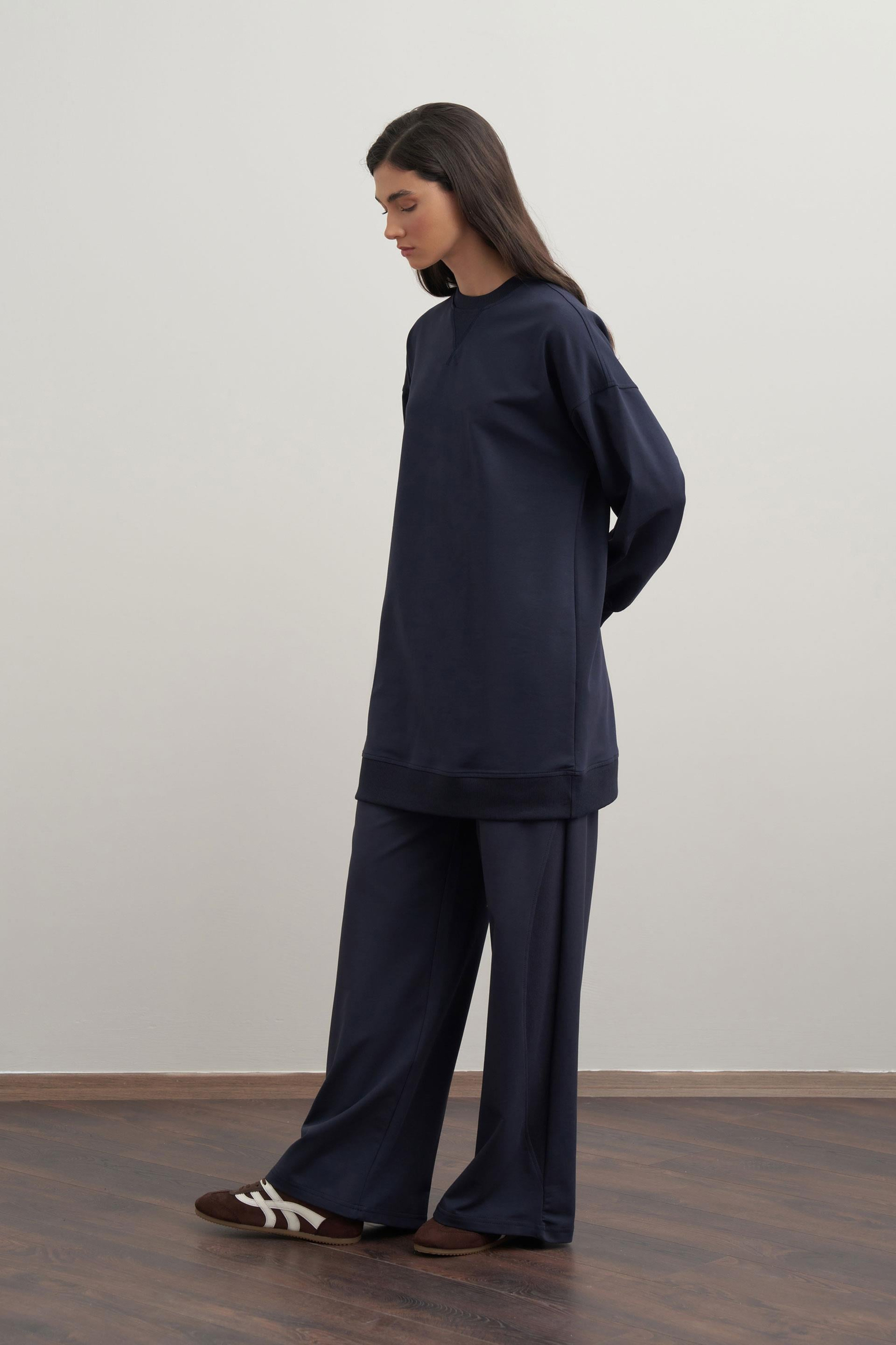 Lacivert-Pamuklu Kaşkorse Detaylı Sweatshirt