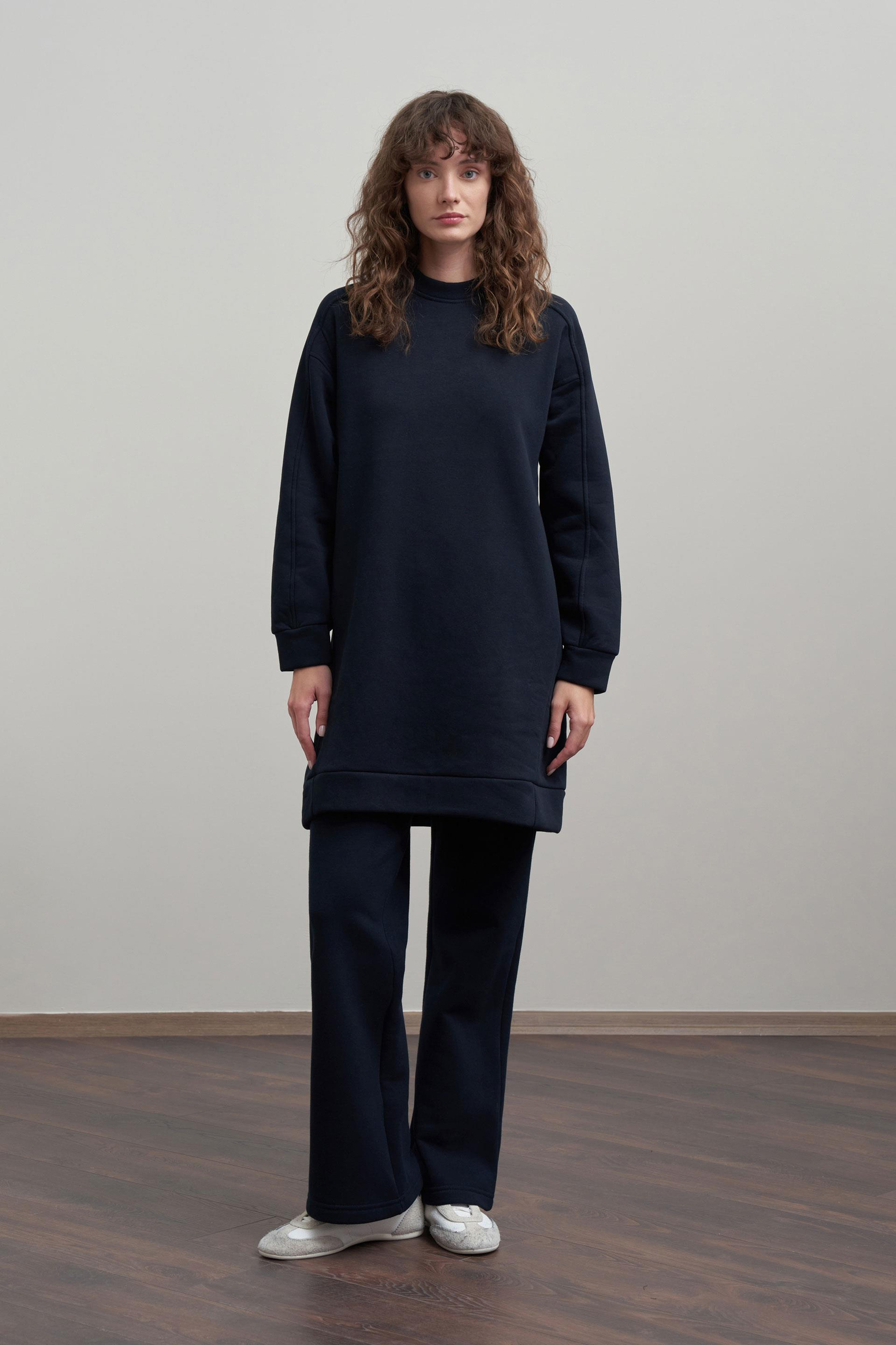 Lacivert-Pamuklu Uzun Kollu Sweatshirt