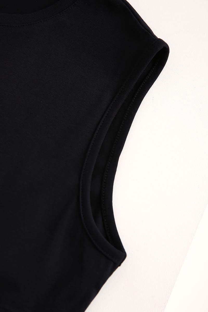 Tunique sans manches à passepoil et col en coton bleu marine