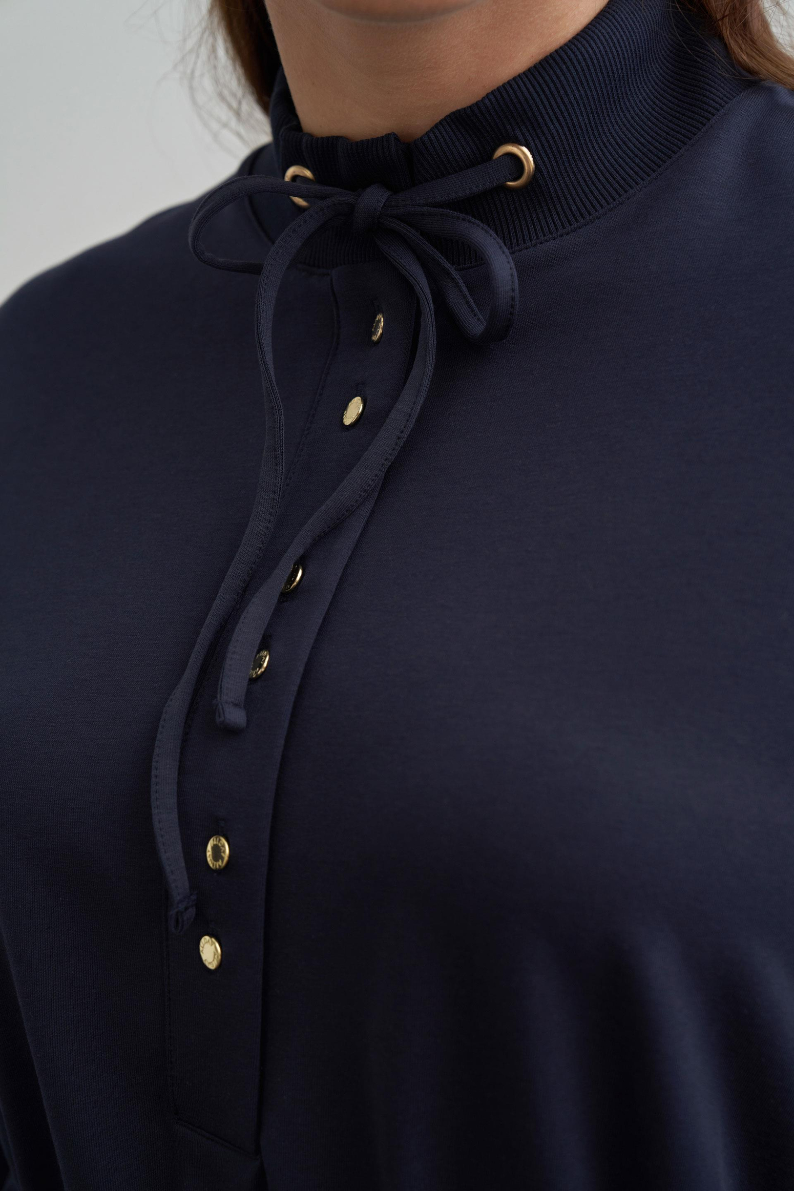 Lacivert-Pamuklu Yarım Patlı Elbise