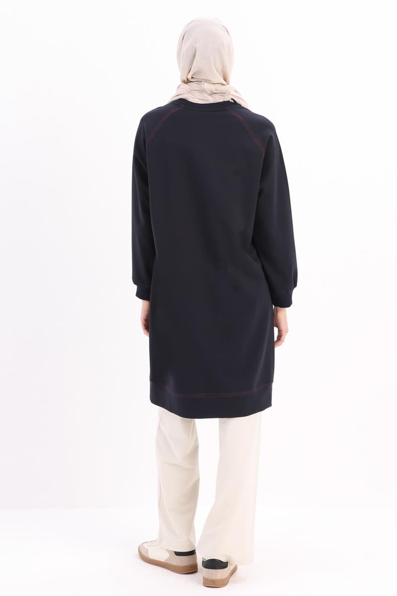 Lacivert-Pretty Nakışlı Reglan Kol Sweat Tunik