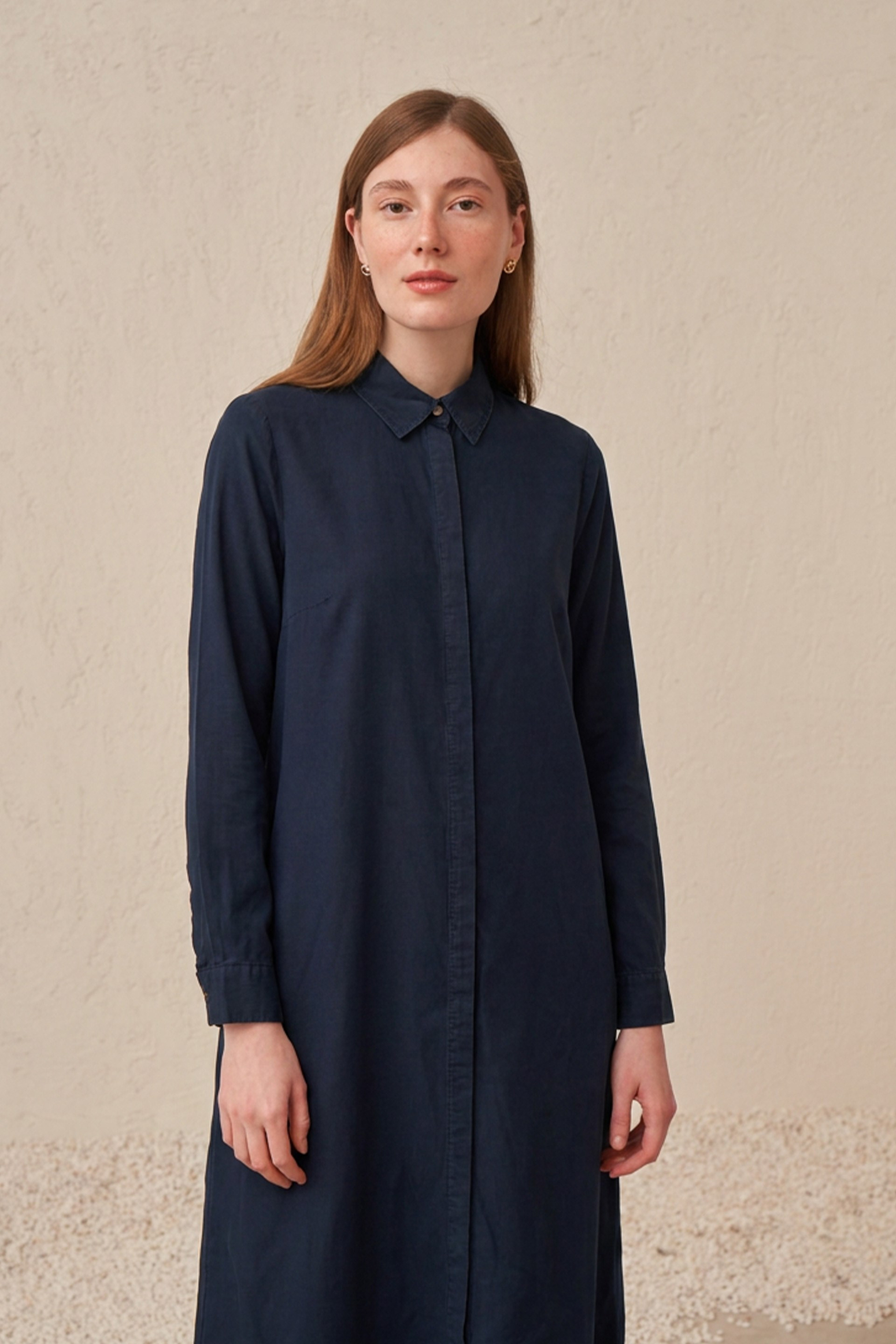 Lacivert-Tensel Denim Gömlek Tunik