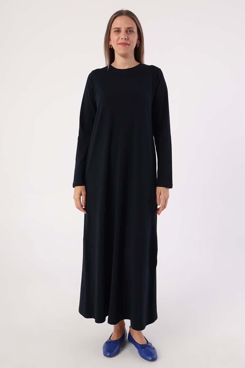 Lacivert-Uzun Kollu İçlik Elbise