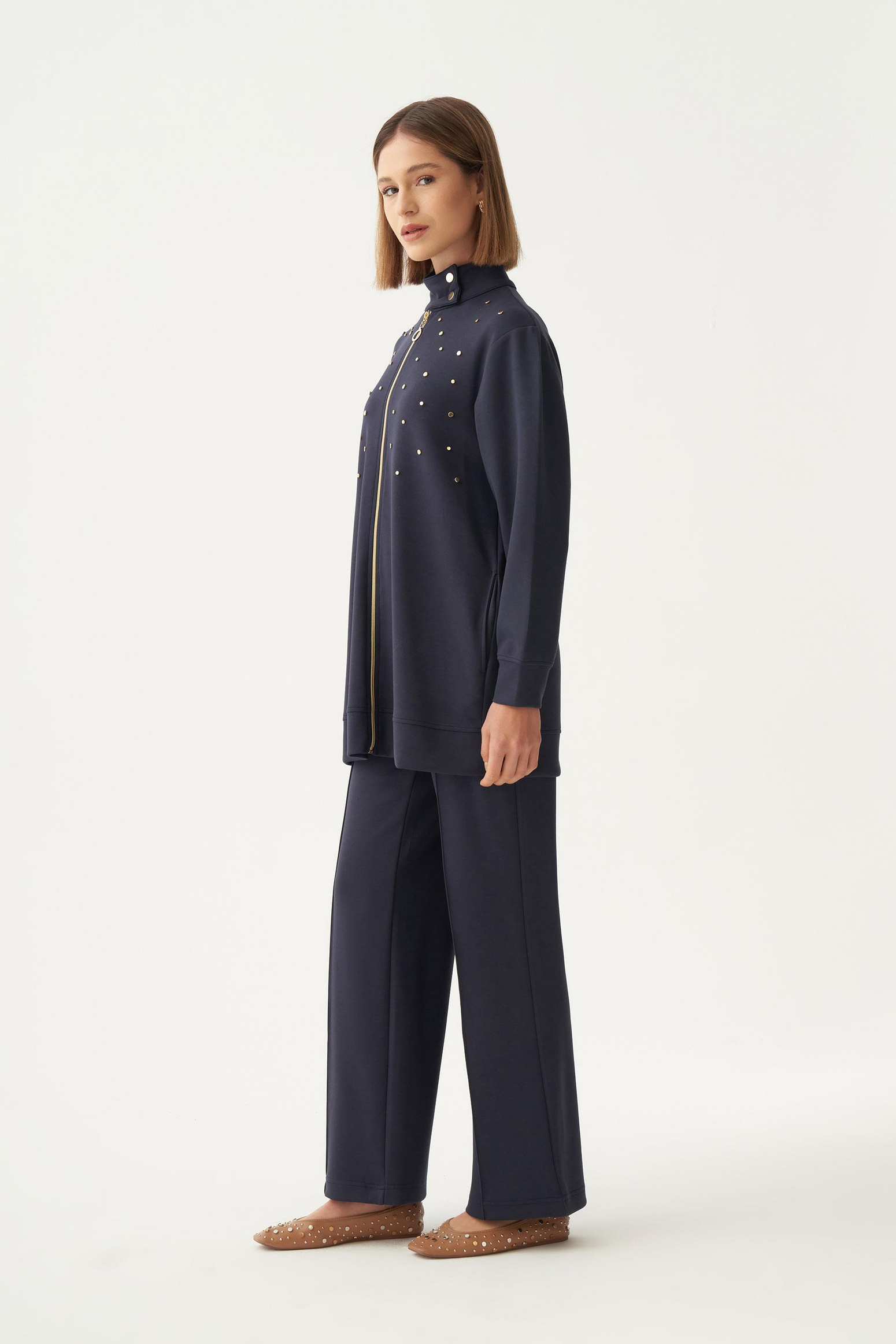 Lacivert-Yumuşak Dokulu Gold Droplu Eşofman Takımı