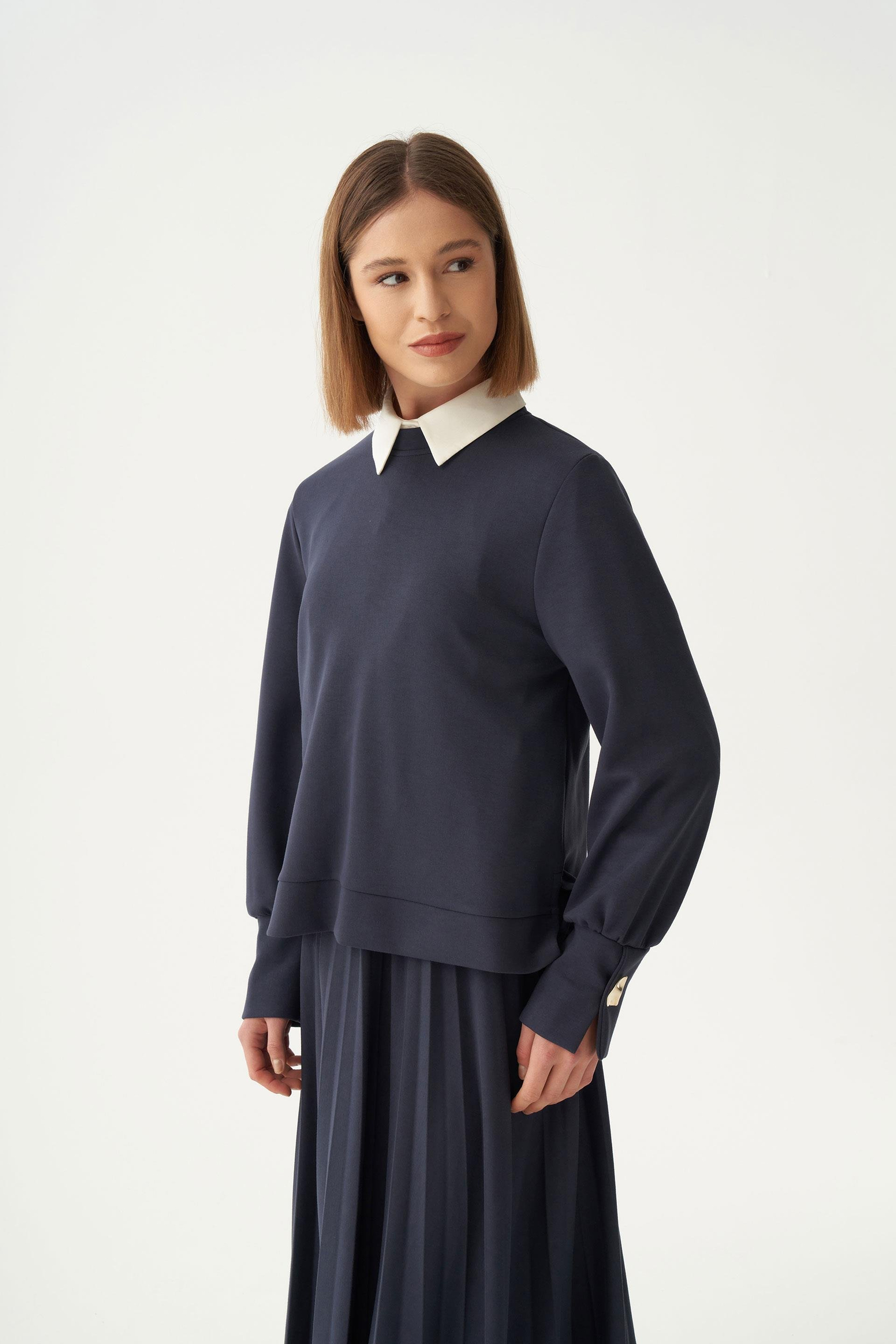 Lacivert-Yumuşak Dokulu Pliseli Şık Etekli Takım