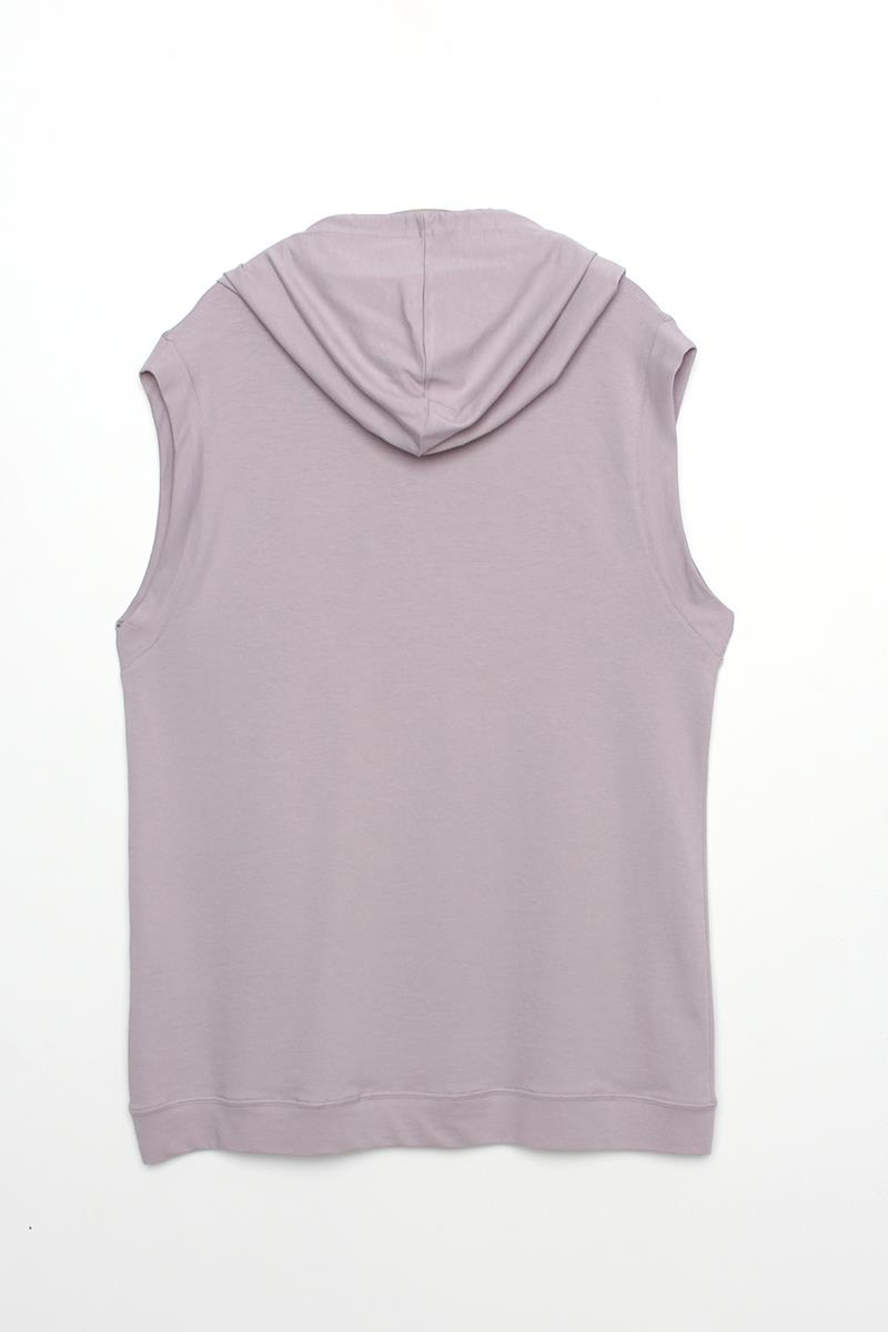 Lila-Kapüşonlu Kanguru Cepli Sweat Süveter