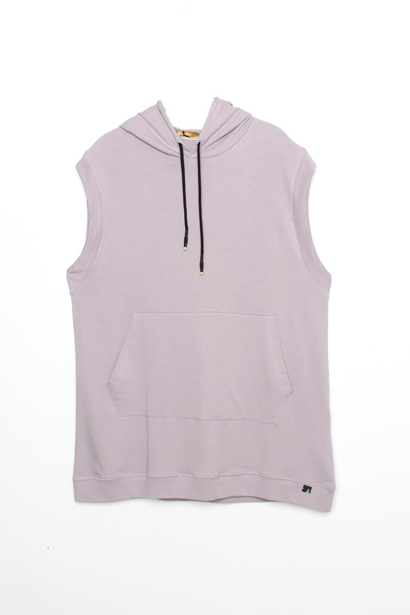 Lila-Kapüşonlu Kanguru Cepli Sweat Süveter