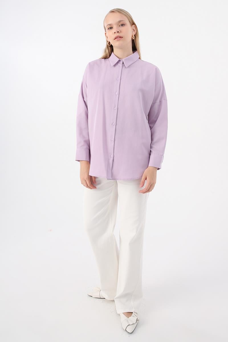 Lila-Oversize Basic Gömlek