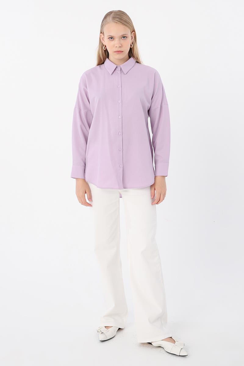 Lila-Oversize Basic Gömlek
