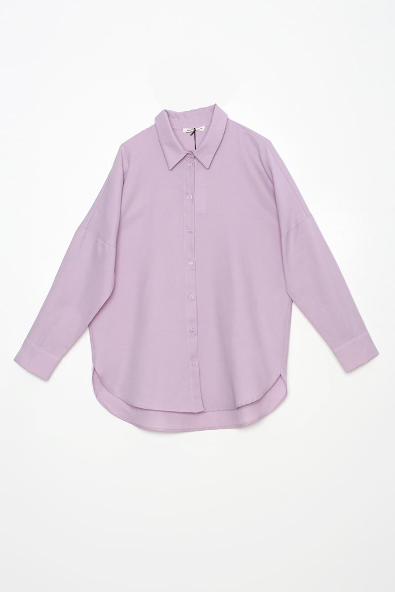 Lila-Oversize Basic Gömlek
