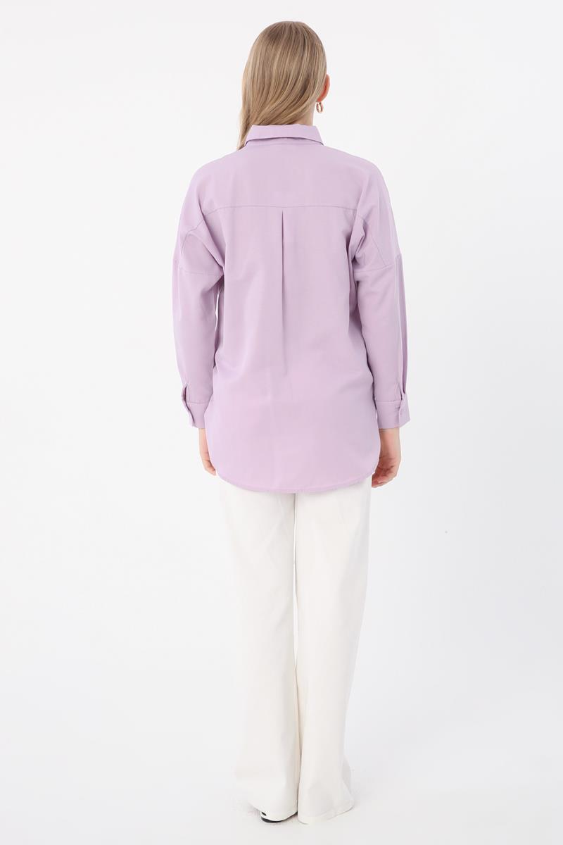 Lila-Oversize Basic Gömlek