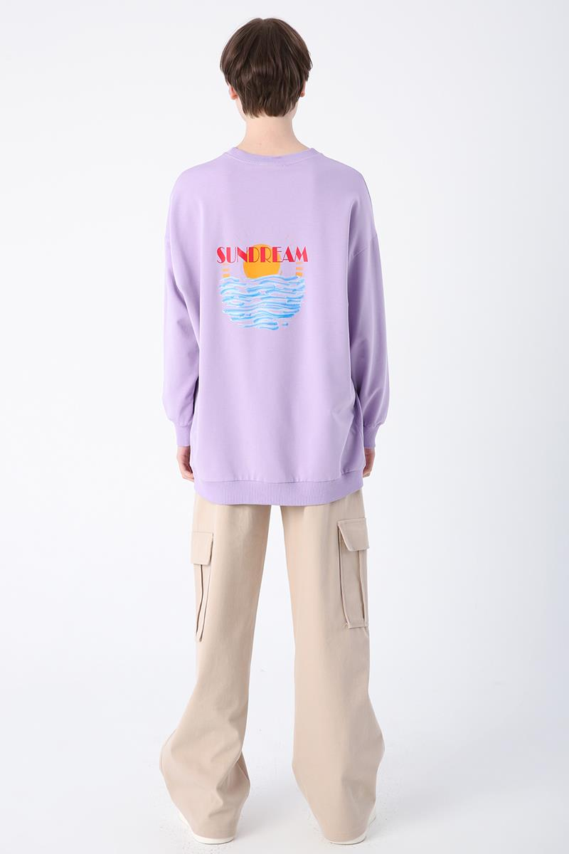Lila-Pamuklu Sundream Baskılı Sweatshirt