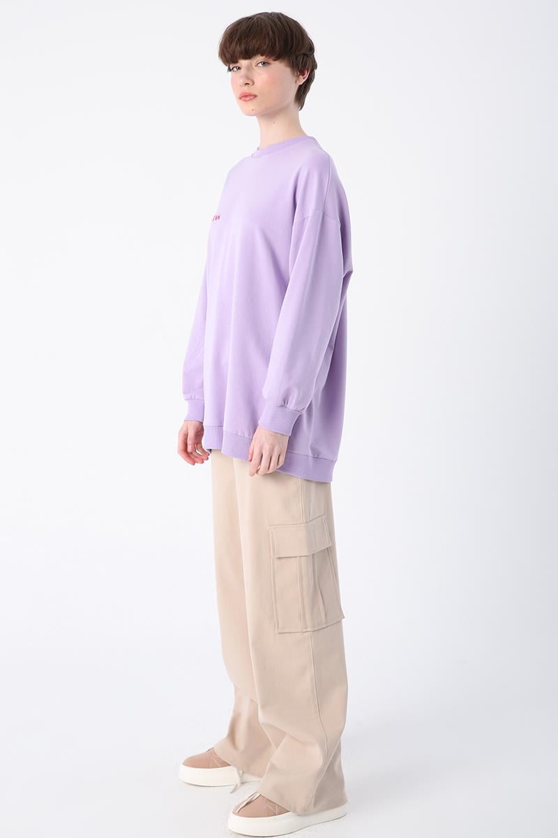 Lila-Pamuklu Sundream Baskılı Sweatshirt