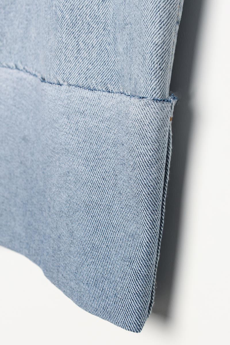 Mavi-%100 Pamuk Yüksek Bel Bol Paça Katlama Detaylı Denim Pantolon