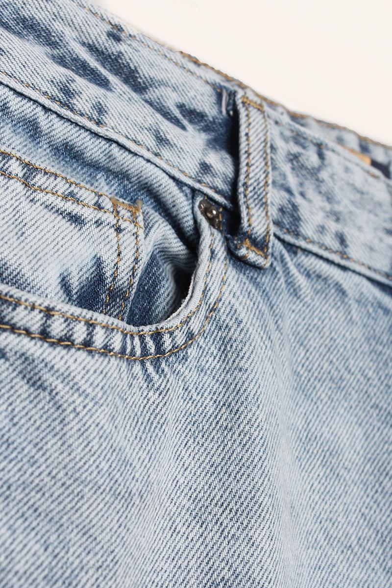 Mavi-%100 Pamuk Yüksek Bel Bol Paça Katlama Detaylı Denim Pantolon