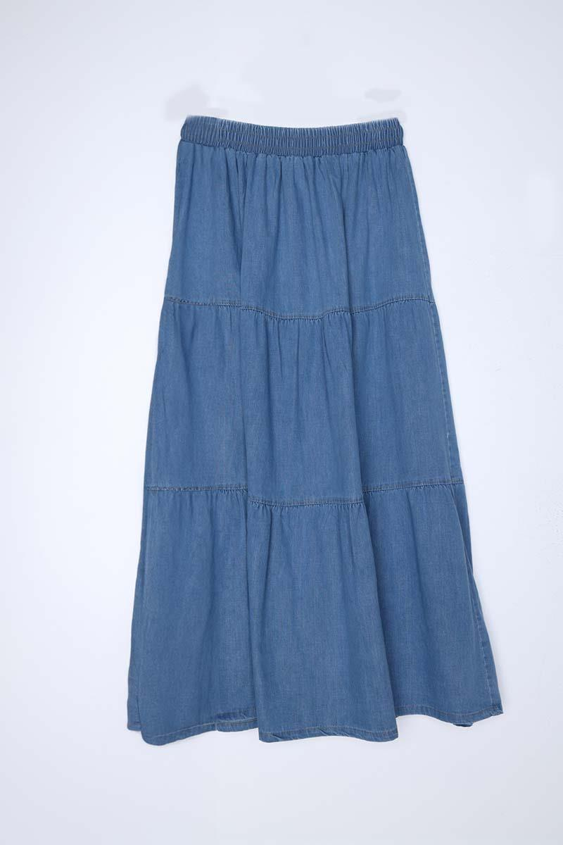 Mavi-%100 Pamuklu Denim Çan Etek