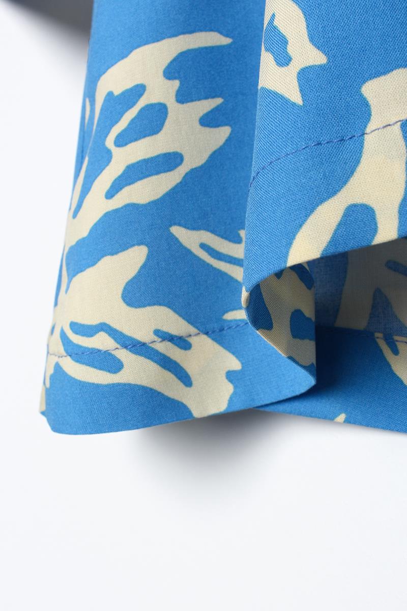 Blue-Beige-Oversized Sleeve Slit Detailed Belted Patterned Kimono