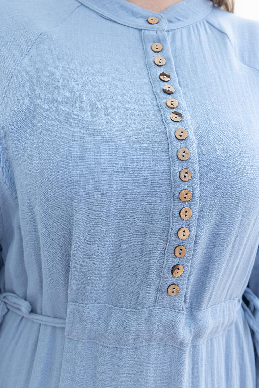 Blue-Waist Tied Belt Loop Dress