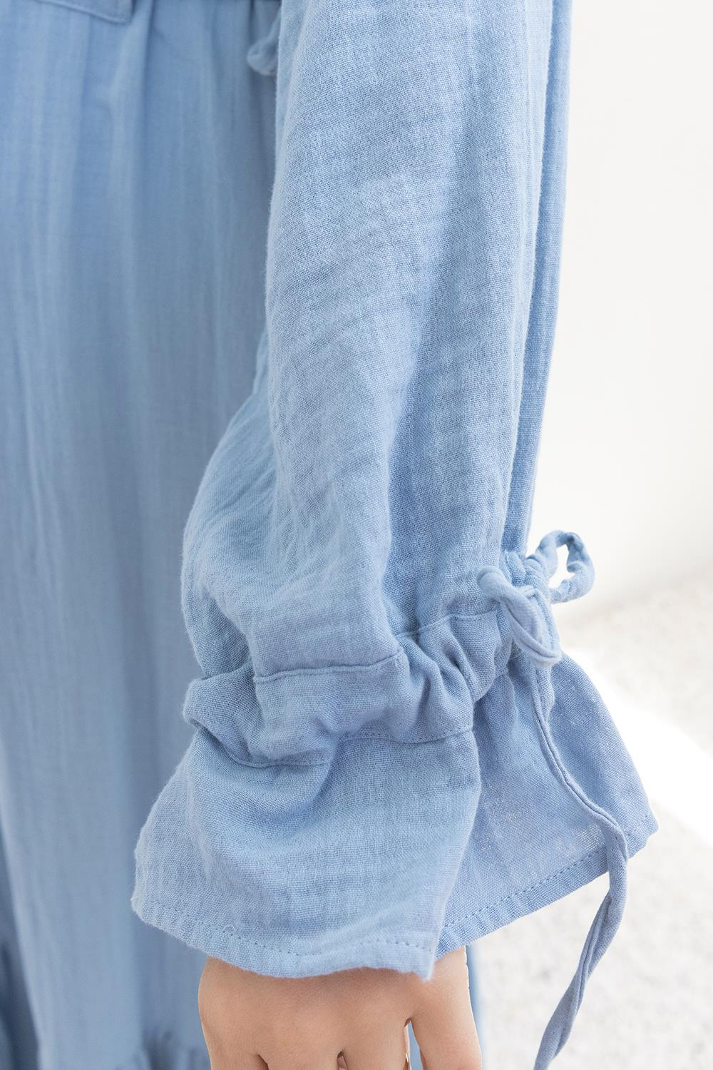 Blue-Waist Tied Belt Loop Dress