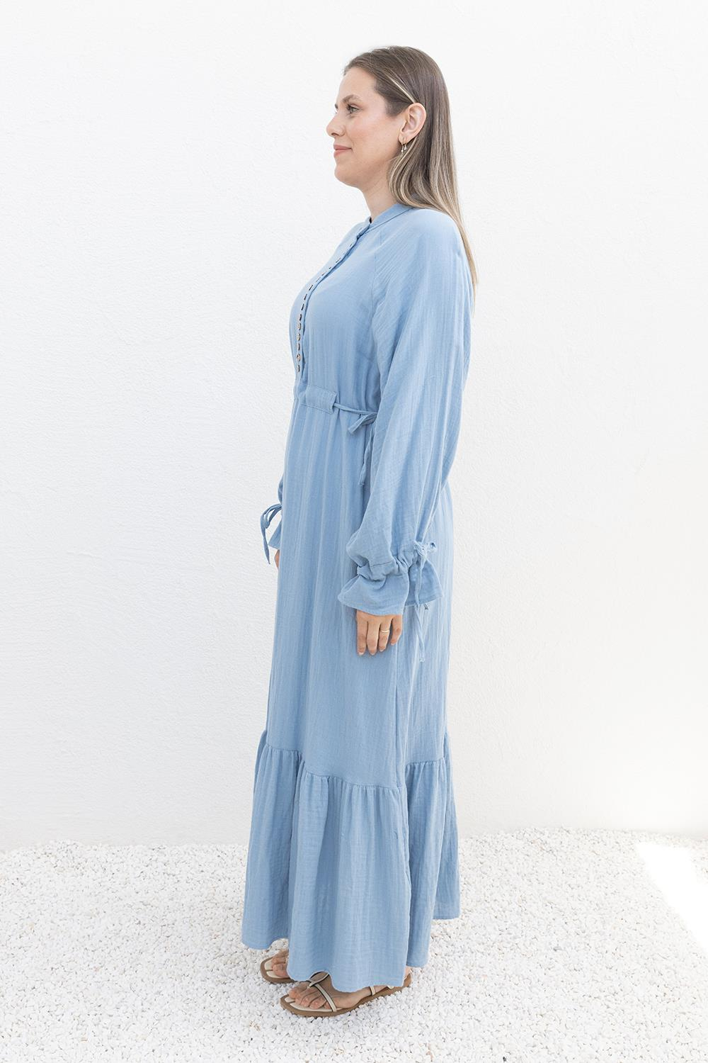 Blue-Waist Tied Belt Loop Dress