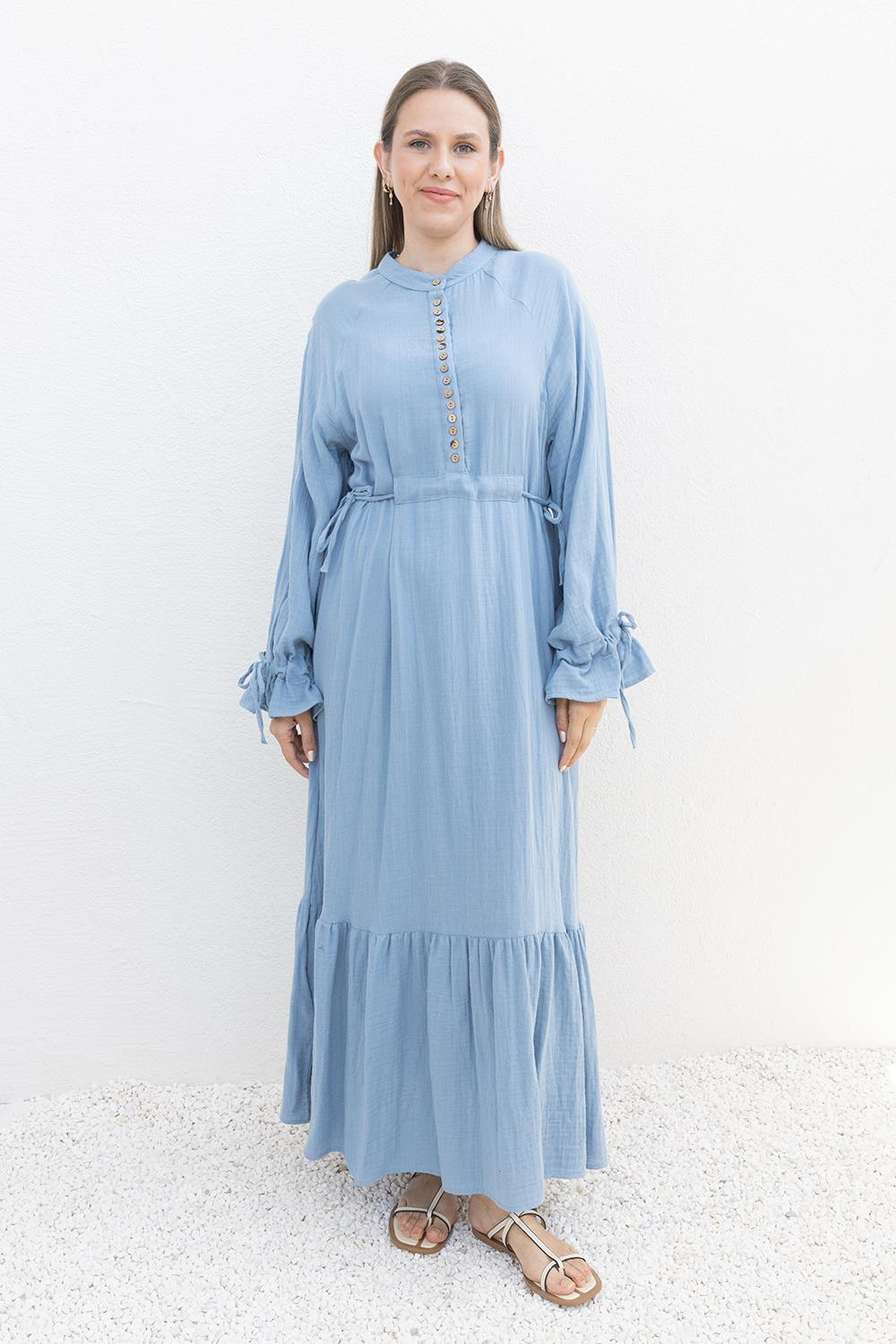 Blue-Waist Tied Belt Loop Dress