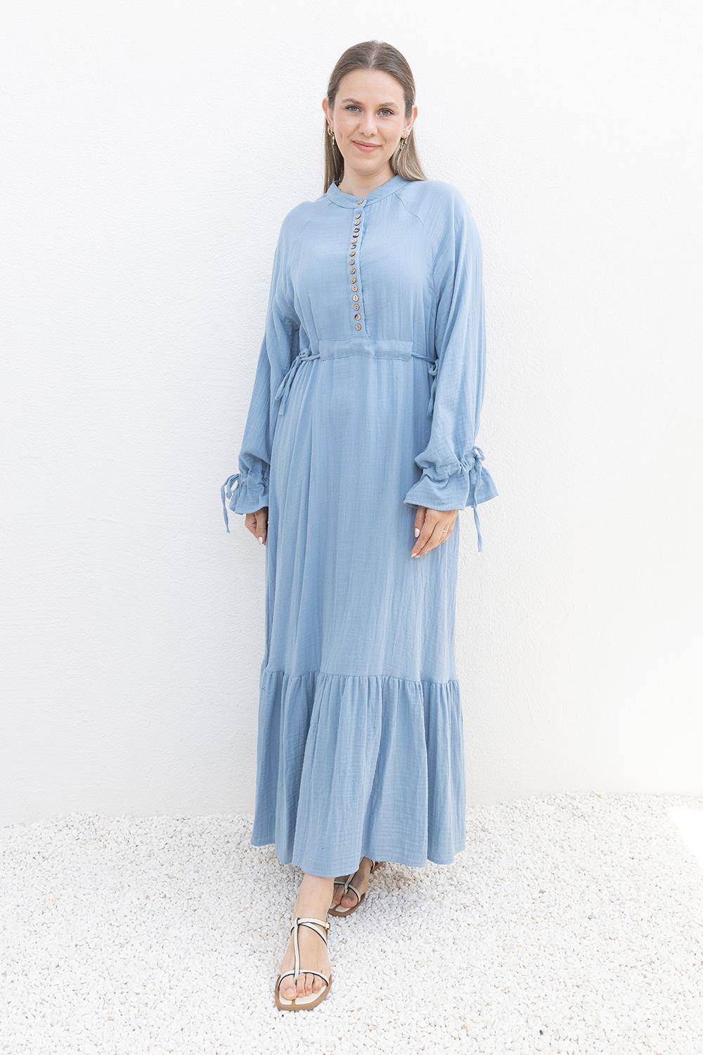 Blue-Waist Tied Belt Loop Dress