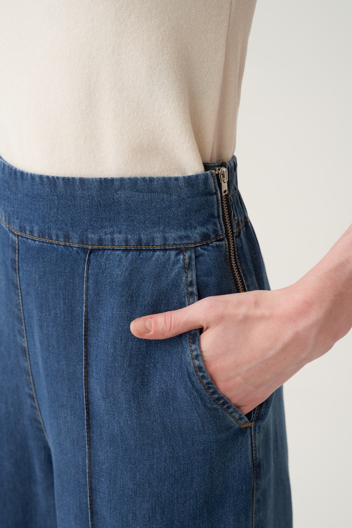 Mavi-Bol Paça Denim Tensel Pantolon